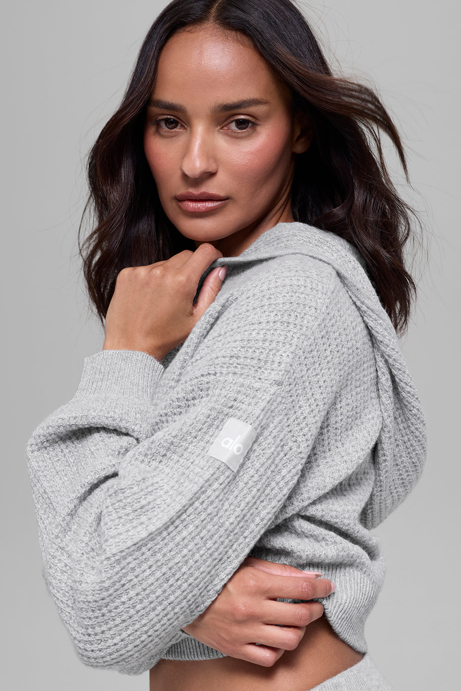 Cashmere Plush Waffle Full Zip Hoodie - Athletic Heather Grey