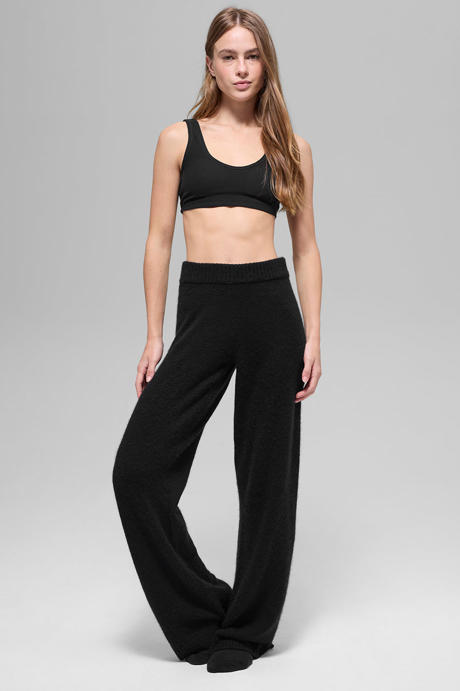 Wool Cashmere High-Waist New Class Wide Leg Pant - Black