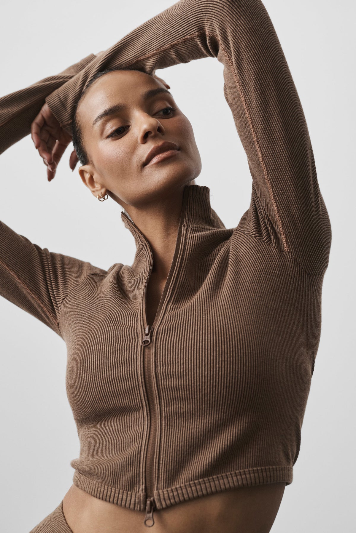 Seamless Two Tone Rib Jacket - Java Brown