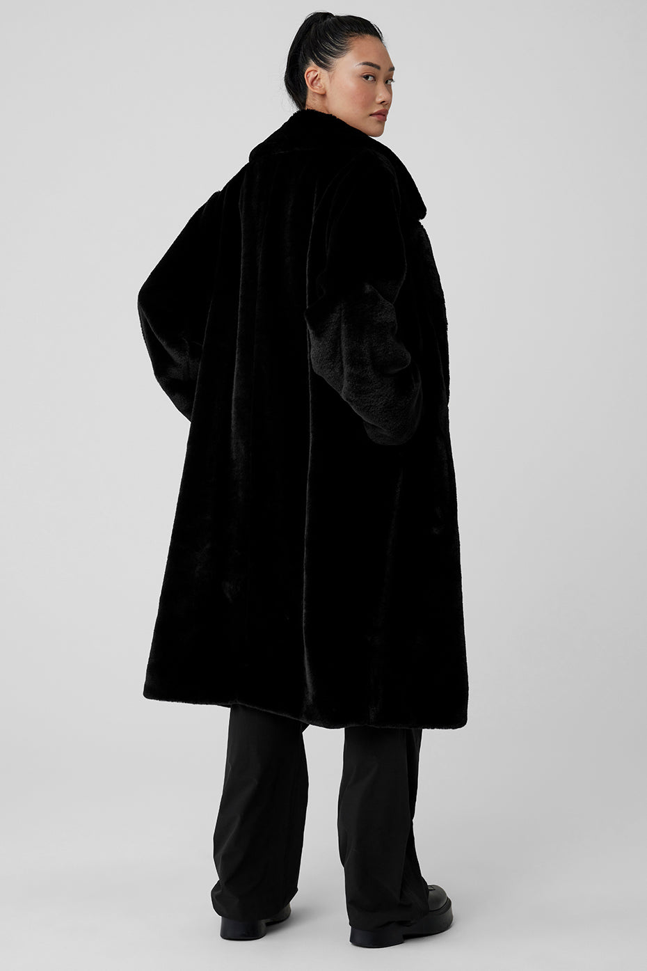 Oversized Faux Fur Trench - Black