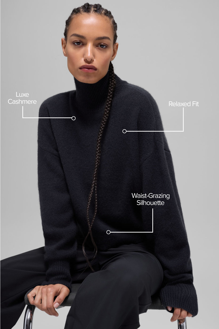 Wool Cashmere Cropped New Class Turtleneck Sweater - Black