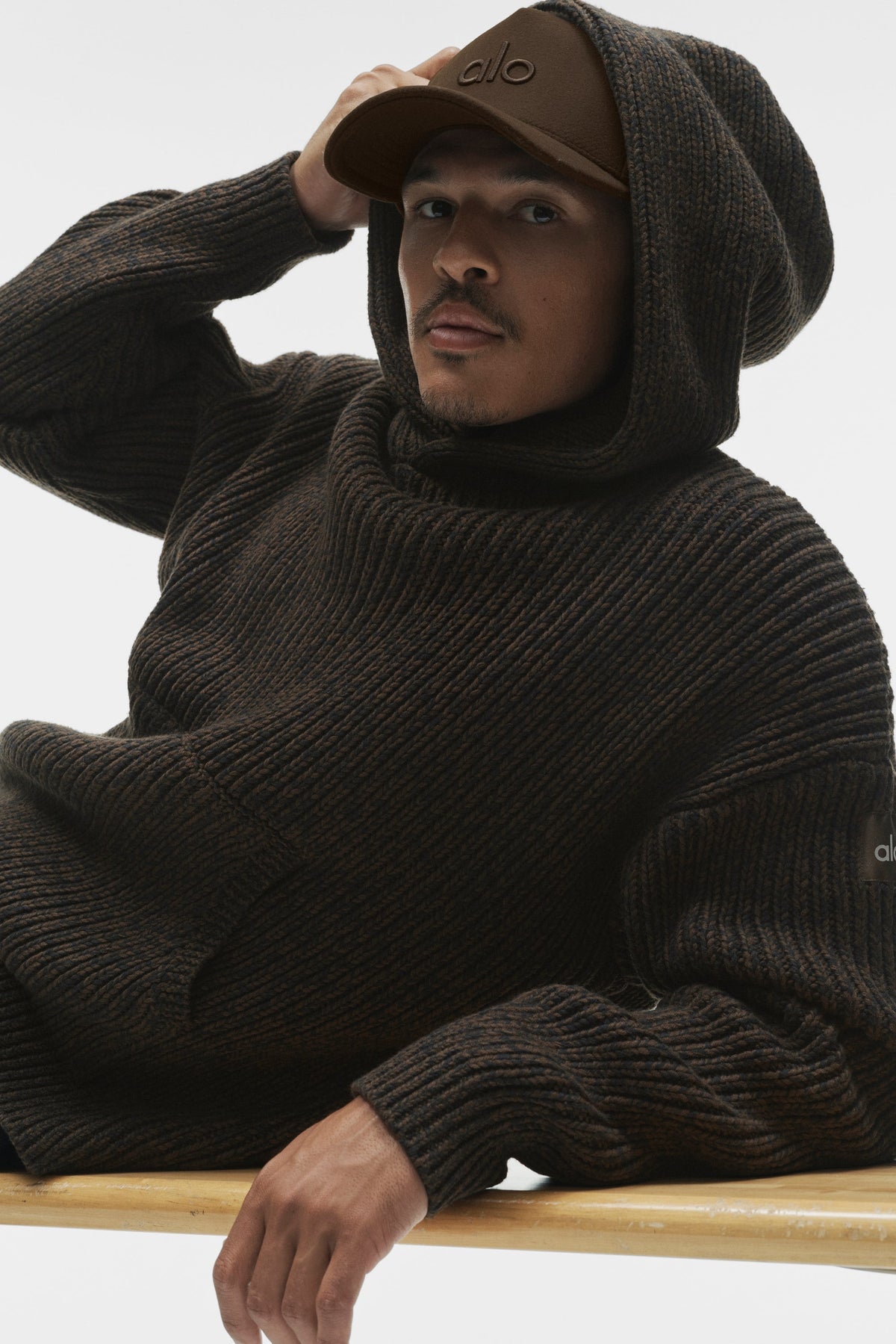 Chunky Knit Rewind Hoodie - Espresso Multi