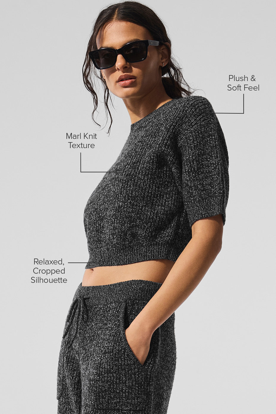 Marl Sweater Short Sleeve - Black Marl