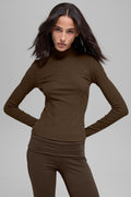 Ribbed Mesmerize Mock Neck Long Sleeve - Espresso