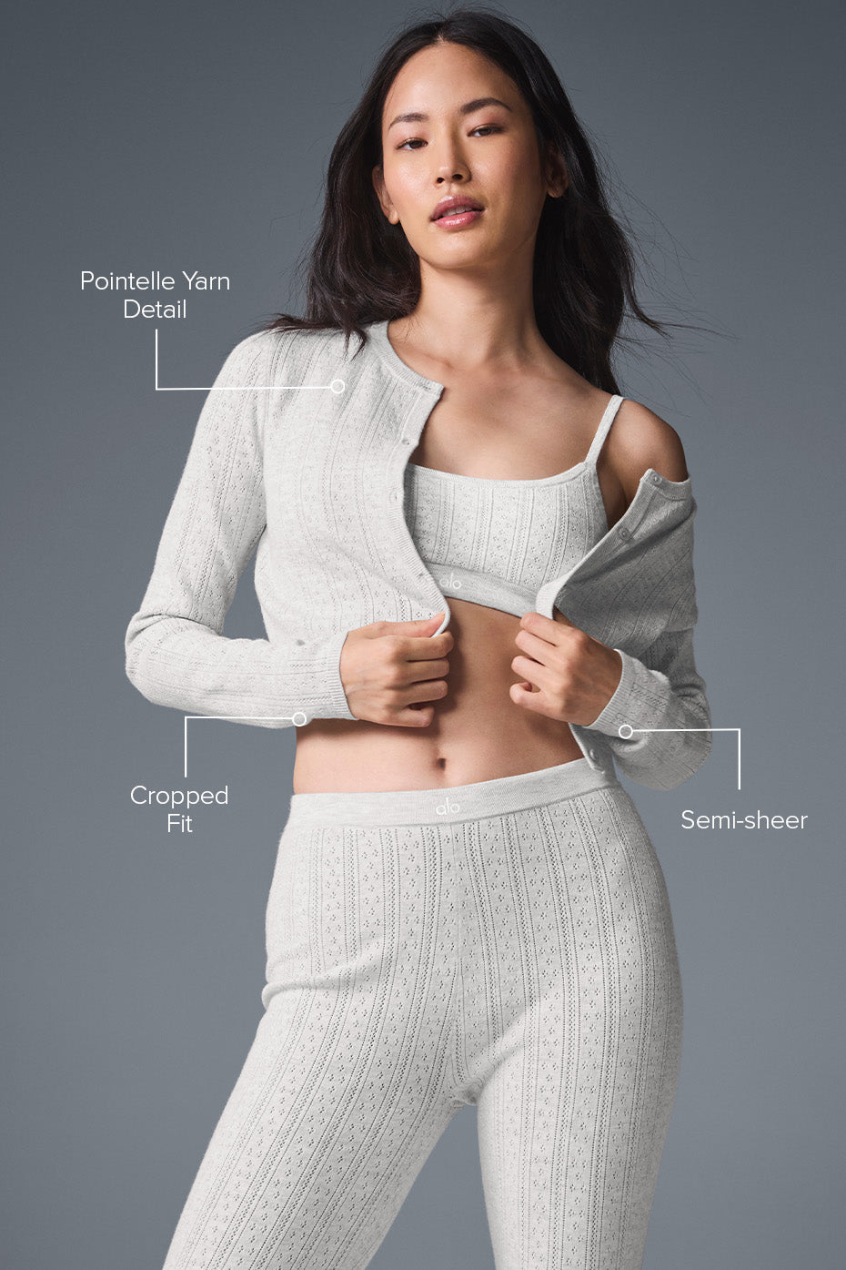 Pointelle Sweater Be Mine Cardigan - Light Grey Heather