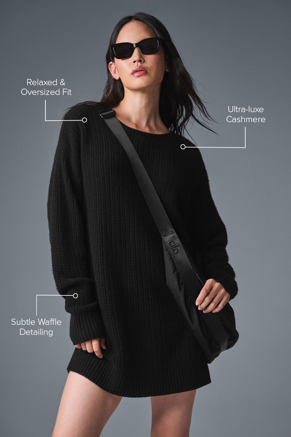 Cashmere Plush Waffle Dress - Black