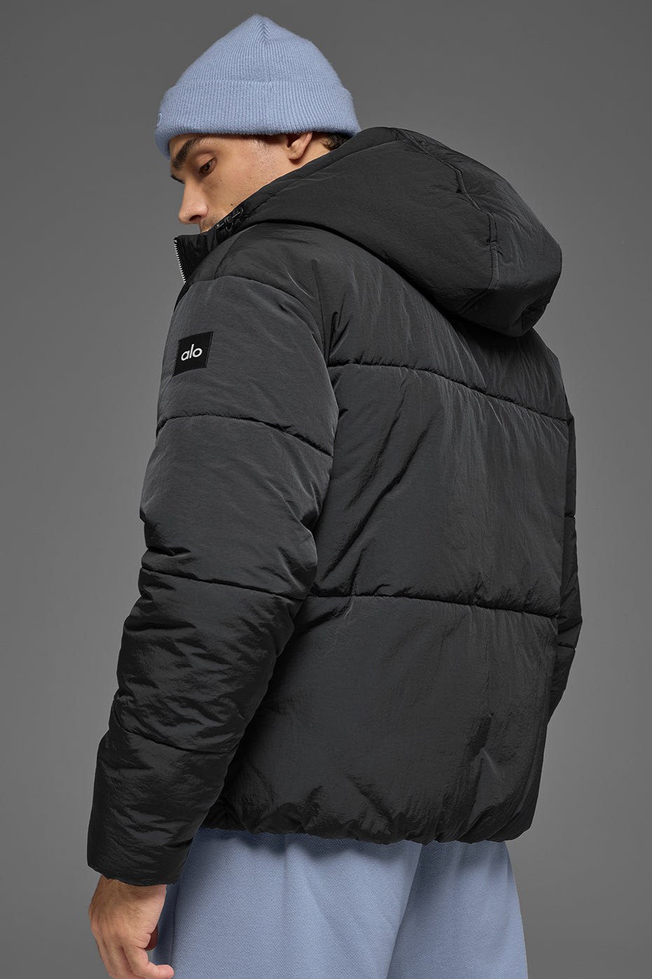 Crinkle Nylon Hooded Stage Puffer - Black