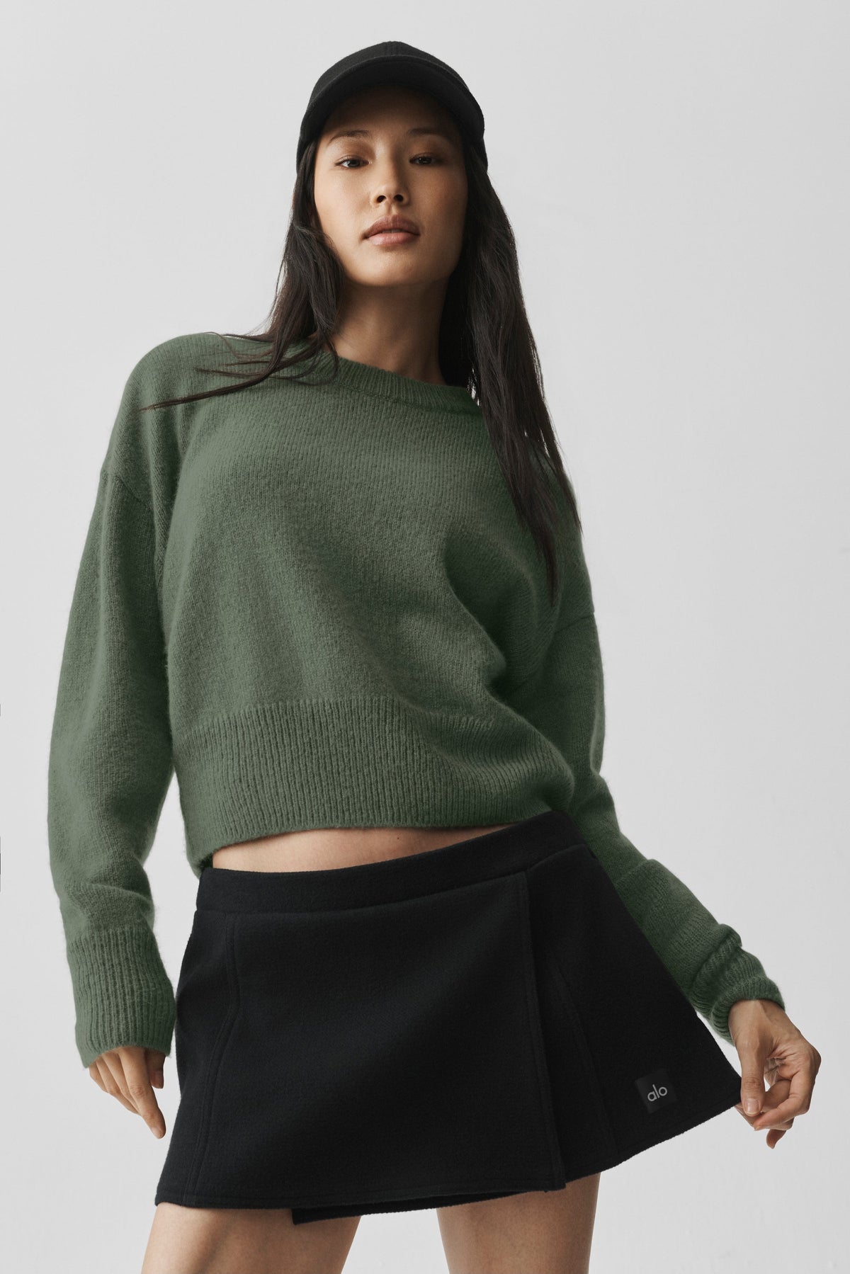 Wool Cashmere Cropped New Class Crewneck Sweater - Bamboo Green