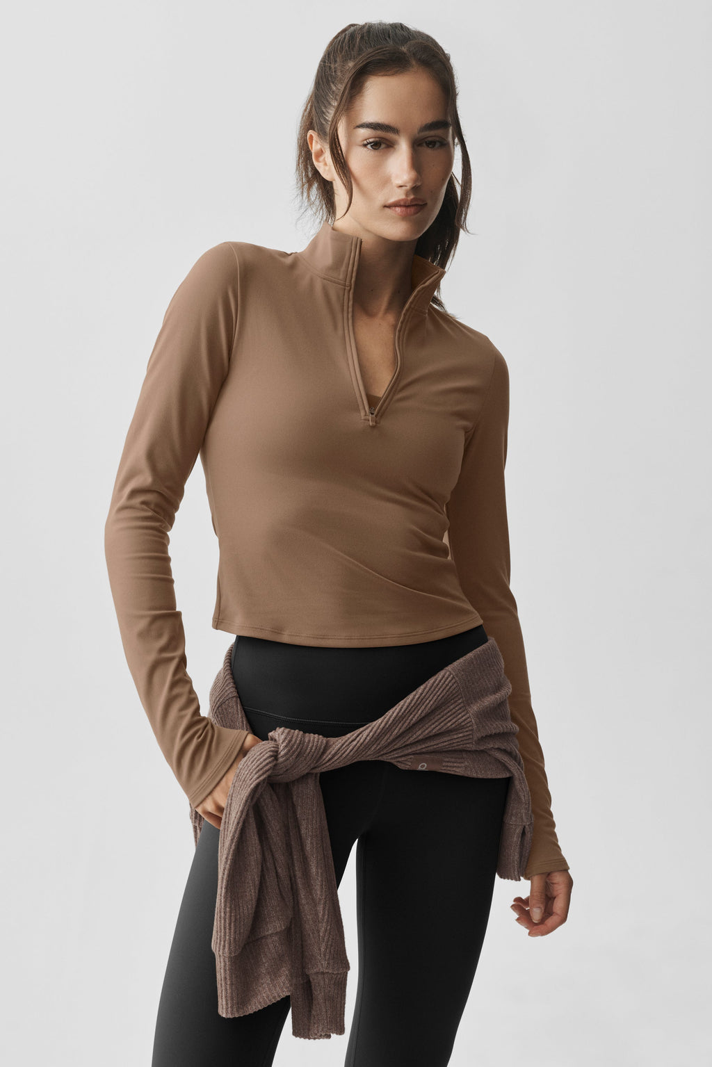 ALO Softsculpt Precision 1/4 Zip Long Sleeve - Java Brown