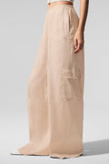 Linen Getaway Cargo Wide Leg Pant - Macadamia