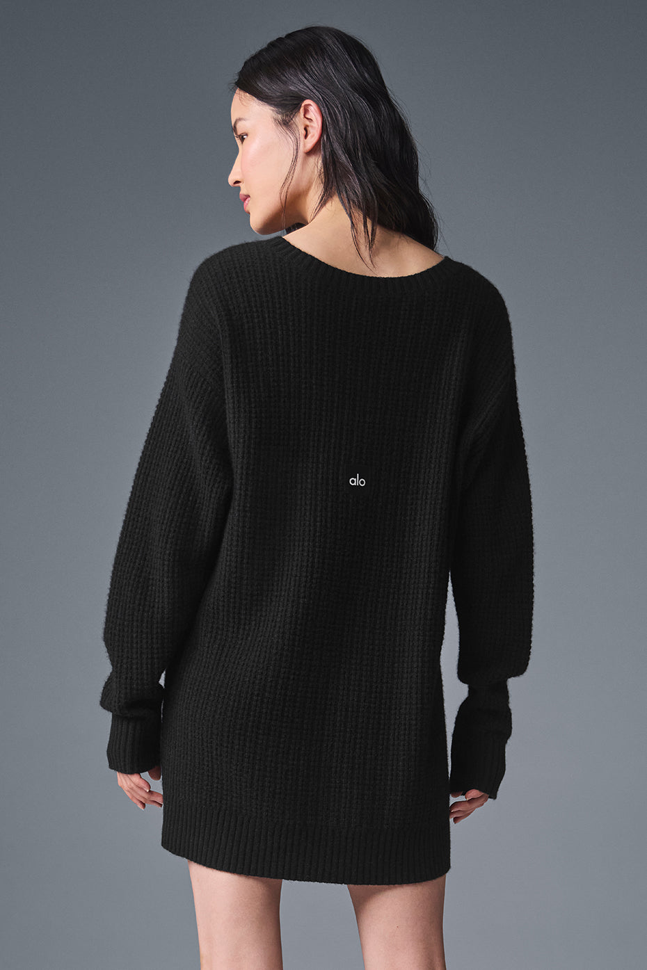 Cashmere Plush Waffle Dress - Black