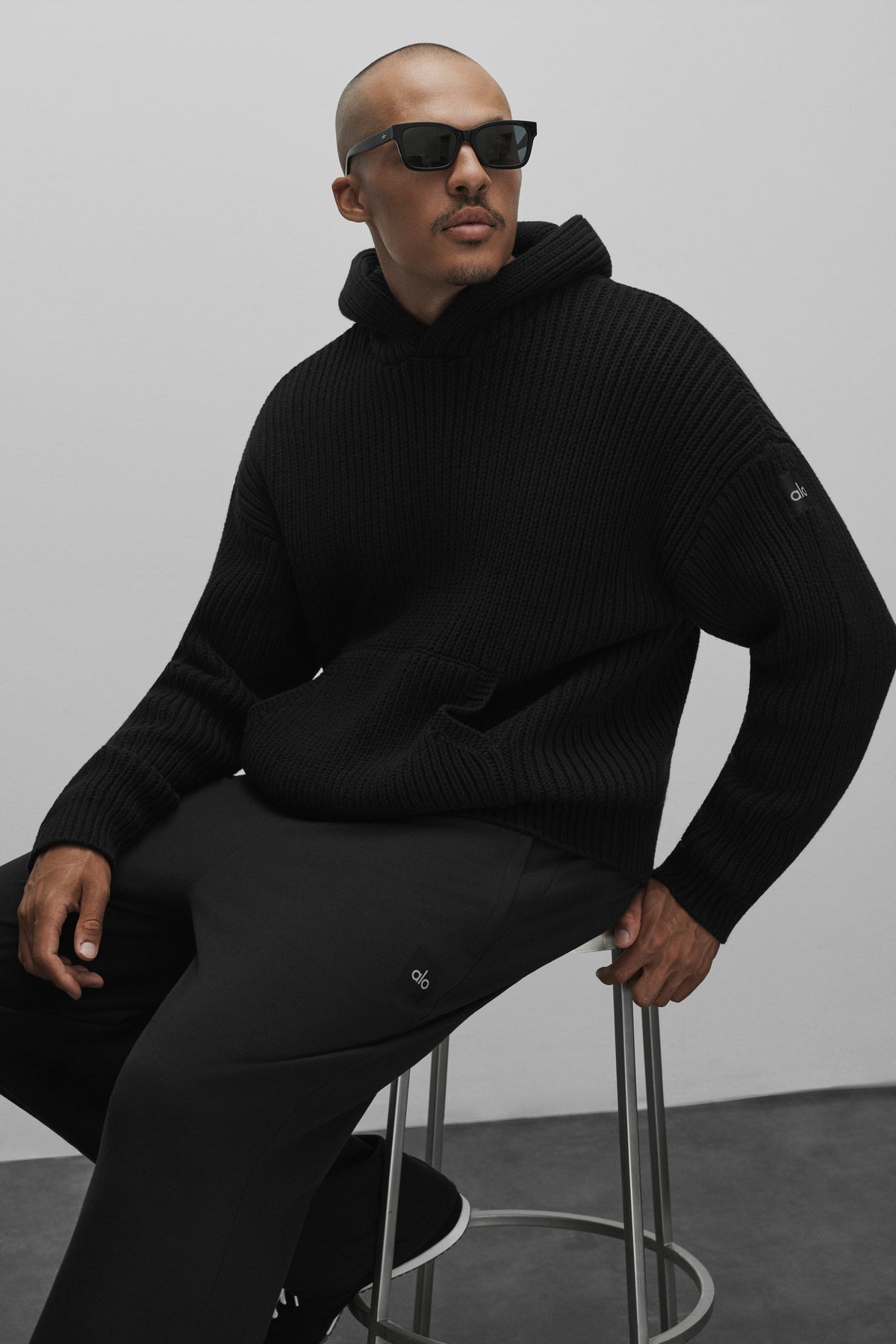 Chunky Knit Rewind Hoodie - Black