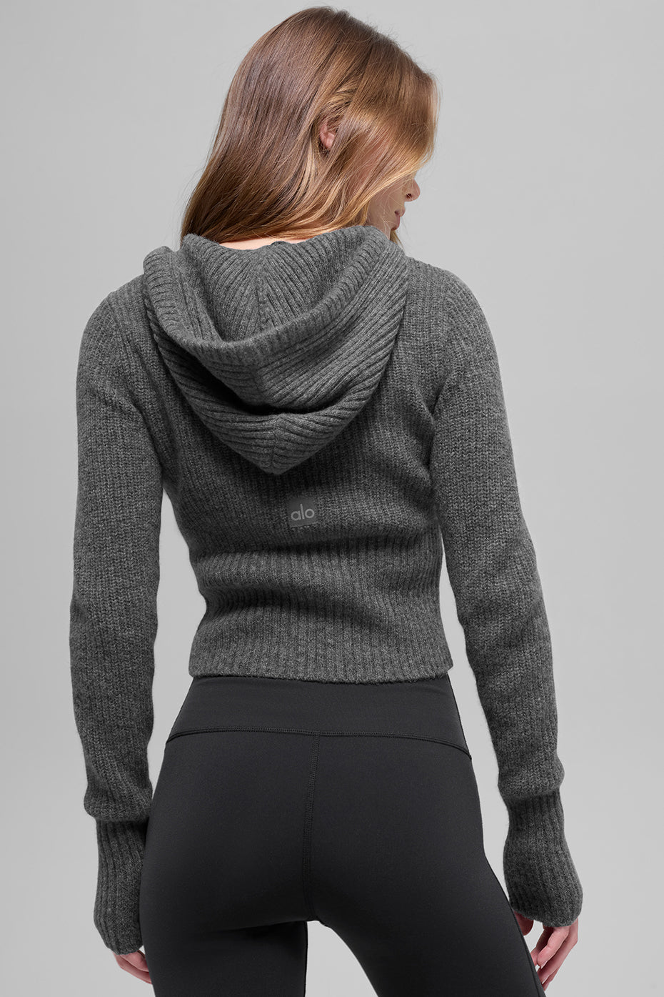 Wool Cashmere Ribbed Noble Full Zip Hoodie - Platinum Grey