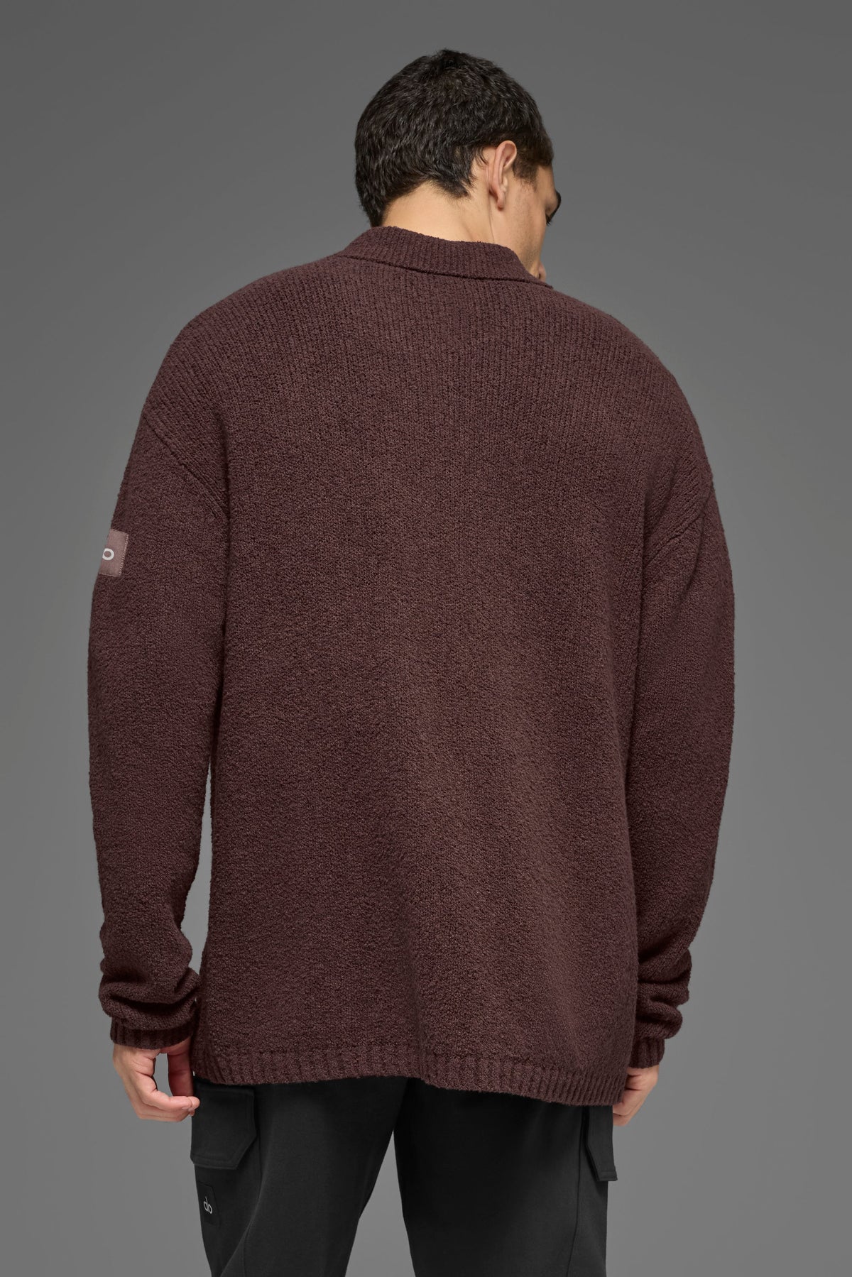 Textured Knit Long Sleeve Polo - Brownstone