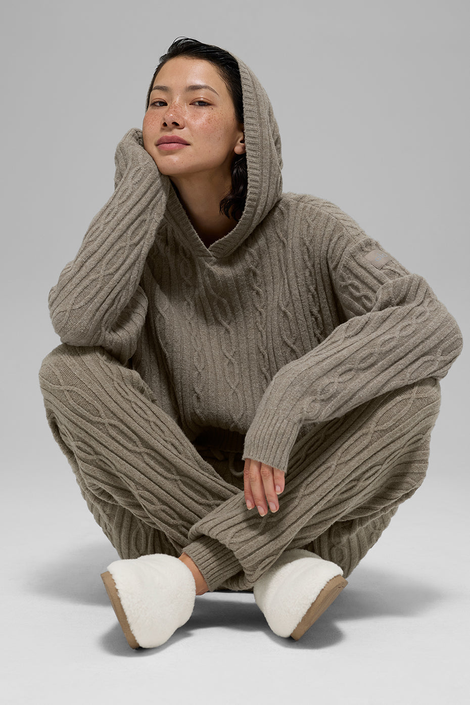 Cable Knit Winter Bliss Hoodie - Light Cocoa