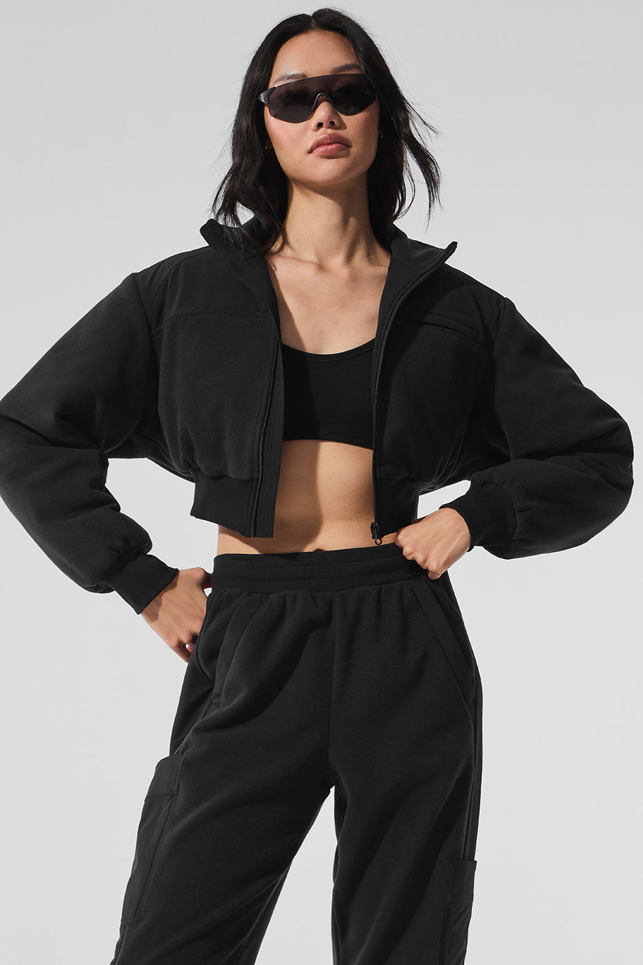 Polar Fleece Cropped Wintry Mix Jacket - Black