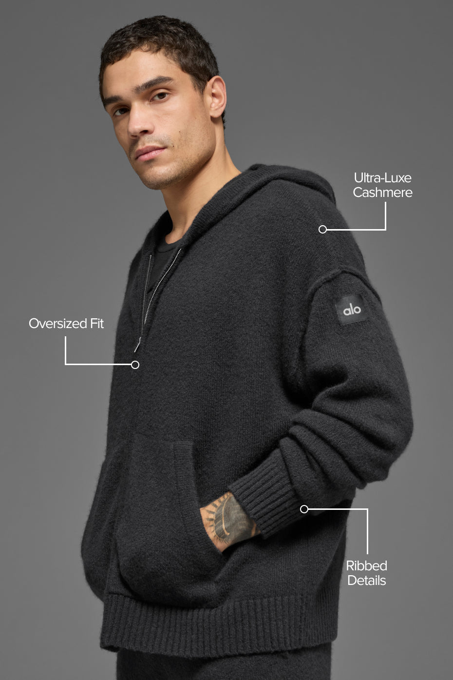 Wool Cashmere New Class Full Zip Hoodie - Black