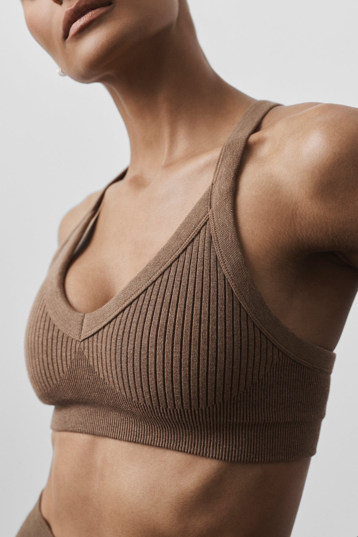 Seamless Two Tone Rib Bra - Java Brown