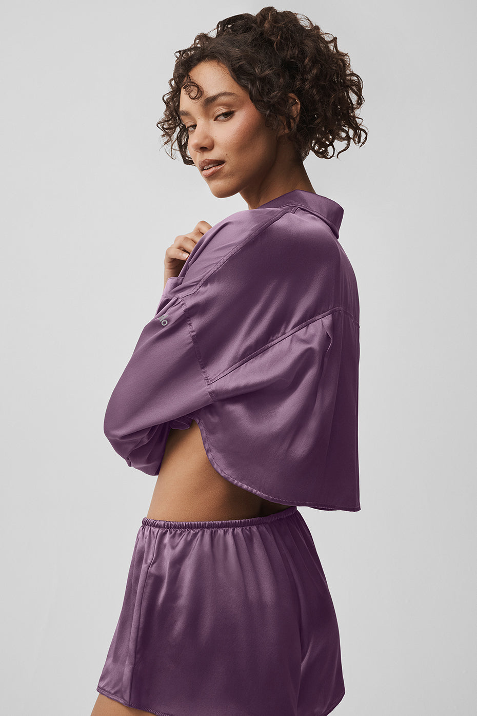Silk Luminous Cropped Button Down Long Sleeve - Plum Kiss