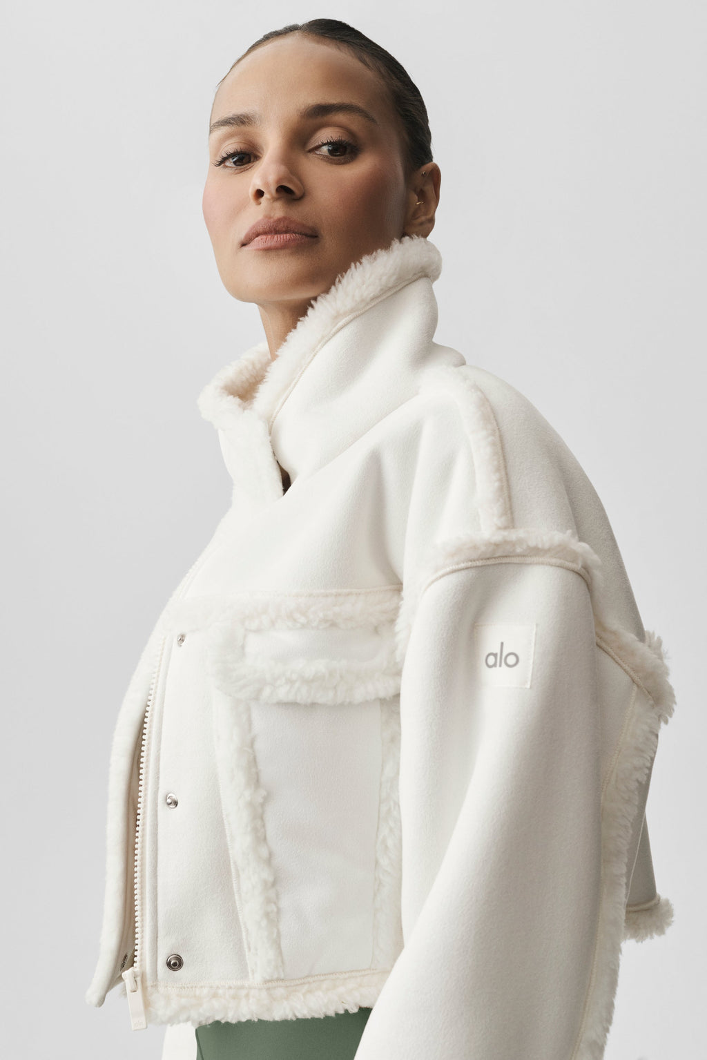 Faux Shearling Snowfall Cropped Jacket - Ivory