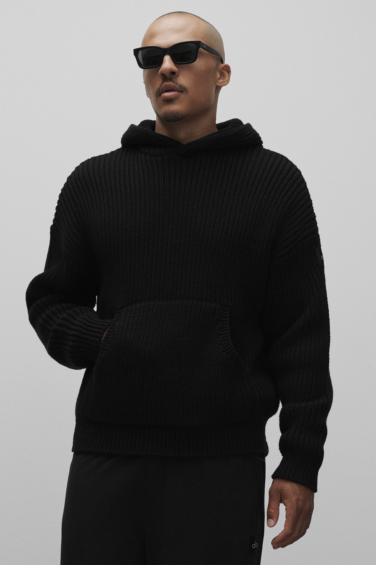 Chunky Knit Rewind Hoodie - Black