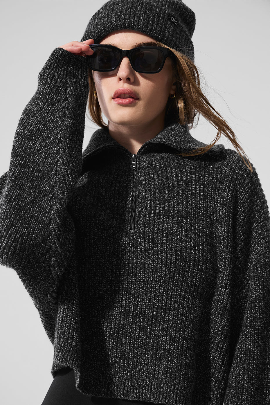 Marl Sweater 1/4 Zip Pullover - Black Marl