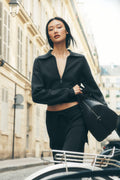 Scholar Knit Cropped Full Zip Jacket - Black