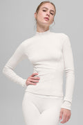 Ribbed Mesmerize Mock Neck Long Sleeve - Ivory