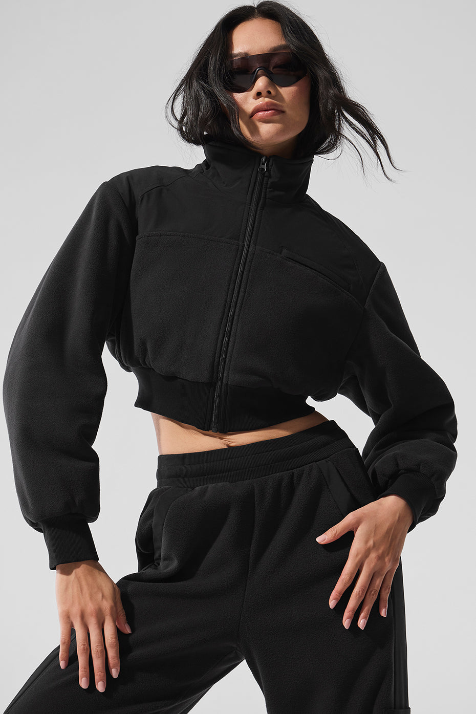 Polar Fleece Cropped Wintry Mix Jacket - Black