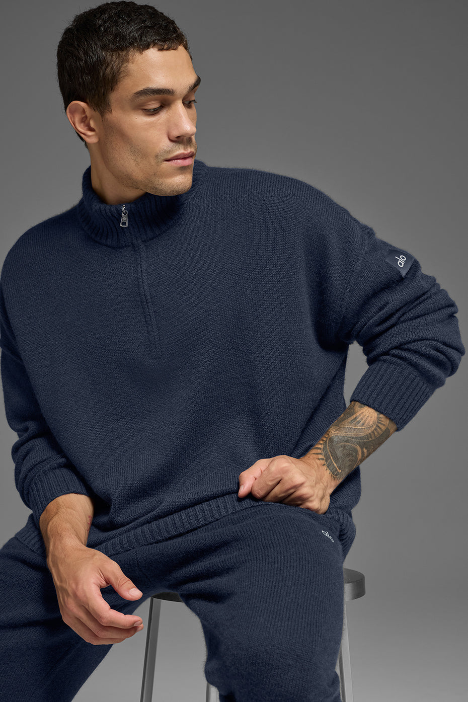Wool Cashmere New Class 1/4 Zip Pullover - Navy