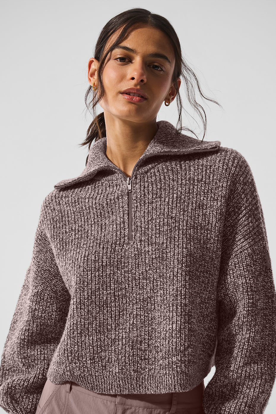 Marl Sweater 1/4 Zip Pullover - Mushroom Marl