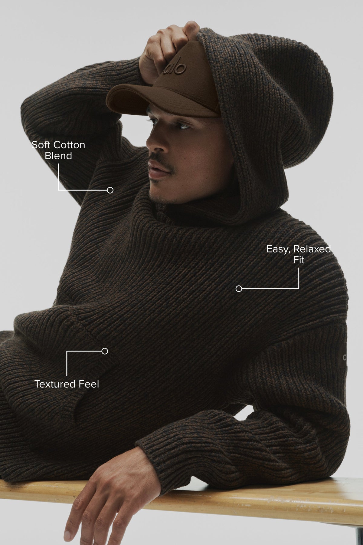 Chunky Knit Rewind Hoodie - Espresso Multi