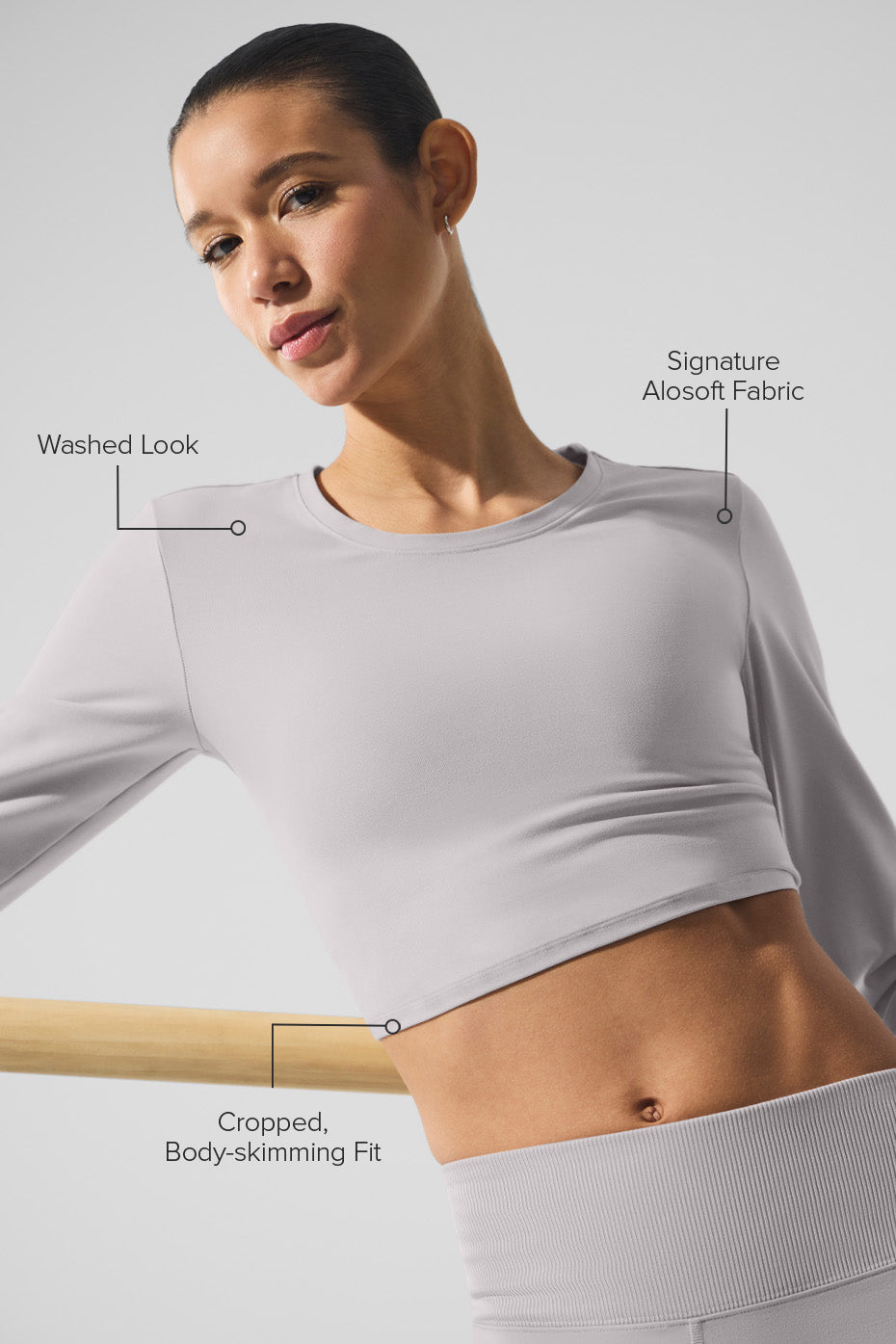 Washed Alosoft Crop Finesse Long Sleeve - Grey Sky Wash