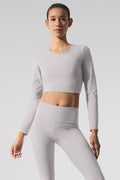 Washed Alosoft Crop Finesse Long Sleeve - Grey Sky Wash